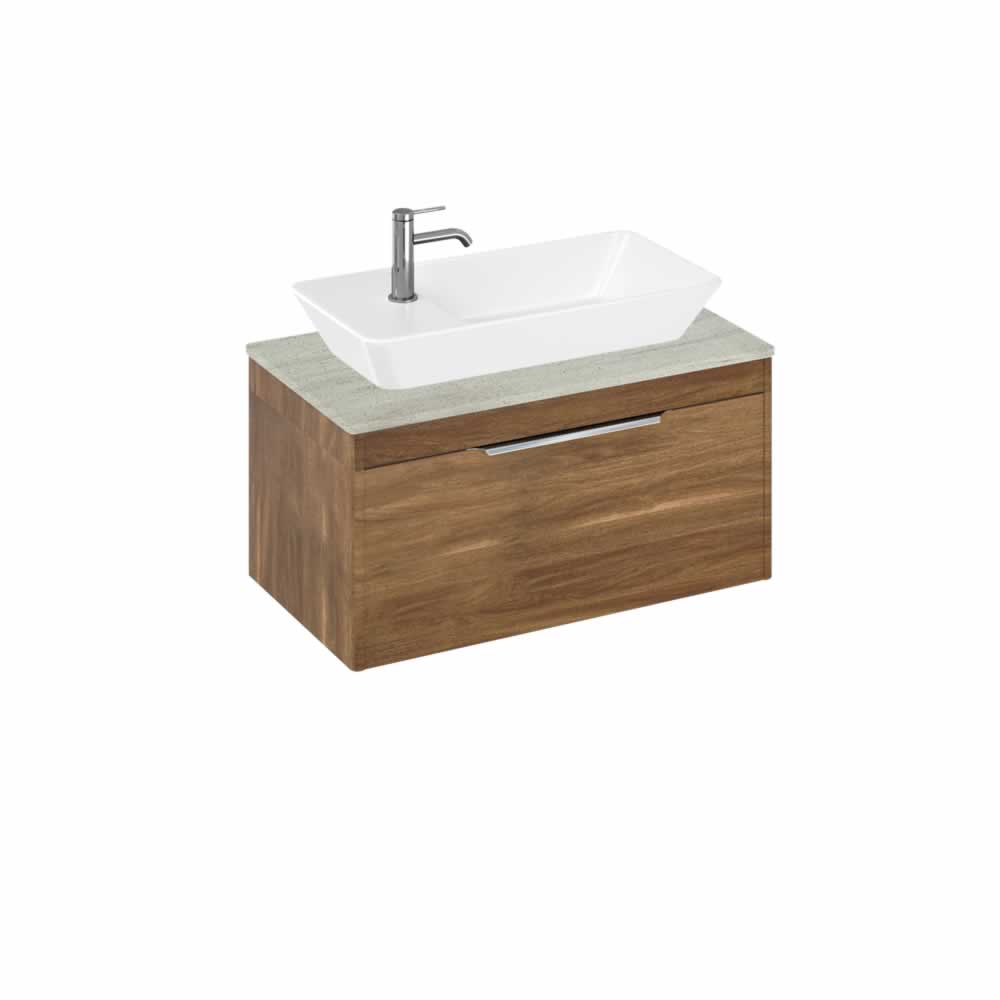 Shoreditch 85cm single drawer Caramel with Concrete Haze Worktop and Yacht Countertop Basin